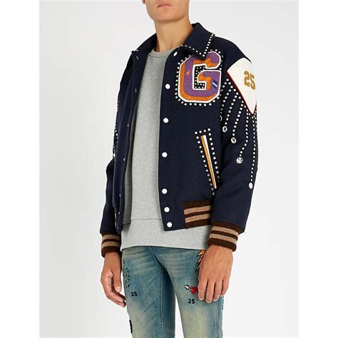 gucci varsity jacket replica|men's navy gucci jacket.